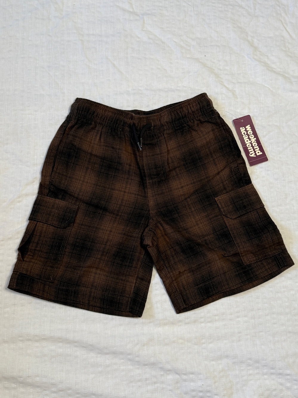 Boy’s Brown Plaid Cargo Shorts size 8 flannel Weekend Academy
